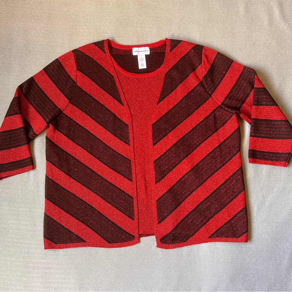 Alfred Dunner Women's‎ Sparkle Sweater Red/Black Size XLarge Pullover stripe Top